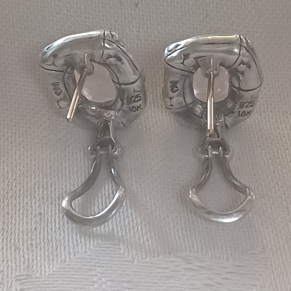 John Hardy Bamboo Rose Quartz Earrings, SS & 18k Gold - Picture 6 of 10